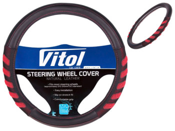 Чехол руля Vitol, VLU-1808010 BK/RD, L, черно-красный