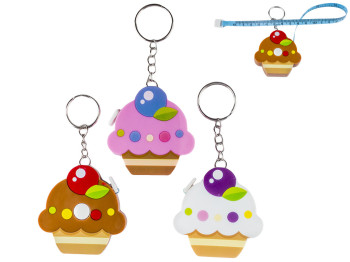 Метр-брелок портновский Пирожное, рулетка с кнопкой намотки (расцветка ассорти) 1,5м