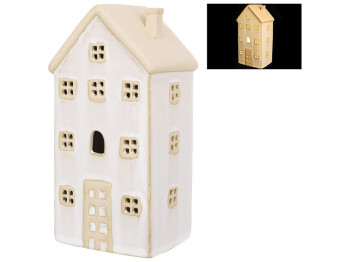 Керамический домик с LED подсветкой, 8,2x7x16,5см, цвет - бежевый