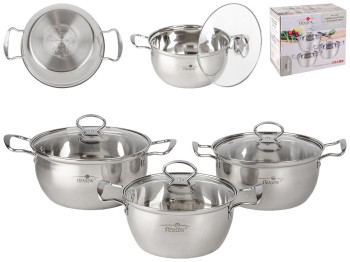 Кастрюли со стеклянными крышками Stenson Silver 1,6-2,2-3л (цена за набор 6 предметов)