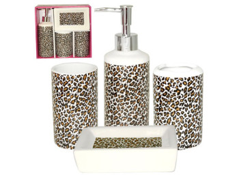 Набір аксесуарів для ванної кімнати керамічний Леопард (ціна за набір 4 предмети)