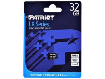Карта Пам'яті Patriot LX Series MicroSDHC (UHS-1) 32gb 10 Class, Чорний