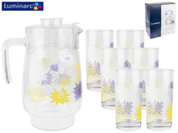 Набір для напоїв Luminarc Wall Flower Green 7 предметів (глечик 1,6л, склянка 270мл 6шт) 69576