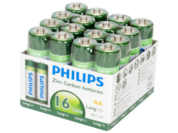 Батарейка солевая Philips "Long Life" , 1.5V, AA, R6 (цена за спайку 4шт)