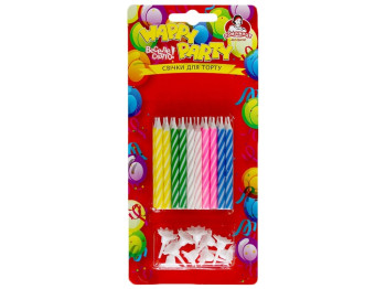 Свечки для торта двухцветные Помічниця Happy party 6см 20шт+10 подставок