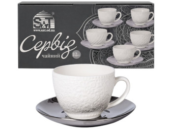 Сервиз чайный Silver Kurumi, фарфор, 250мл, 15см, цвет белый с серебром (цена за 12 предметов)