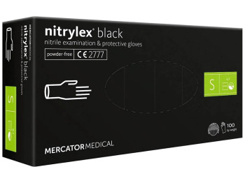 Перчатки нитриловые смотровые Nitrylex Black, нестерильные, черные, размерS (цена за упаковку 100шт)