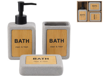 Набір аксесуарів для ванної Bathlux, кераміка та бамбук, 3 предмети, сірий
