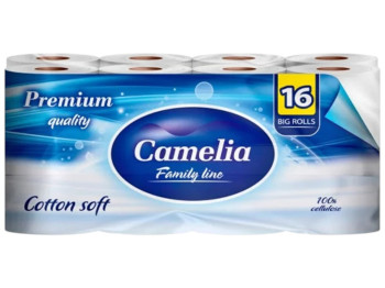 Бумага туалетная Camelia Premium, 3 слоя, 16 рулонов, 161 лист, 100% целлюлоза, цвет белый