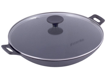Сковорода Kamille WOK чавунна зі скляною кришкою D30см