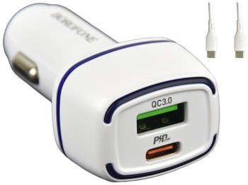 Автомобильное Зарядное Устройство Borofone BZ14A PD20W+QC3.0 Type-C to Type-C 3A, Белый