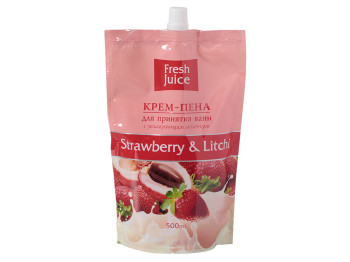 Крем-піна Fresh Juice дой-пак для прийняття ванн з зволожуючим молочком "Strawberry & Litchi" 500мл
