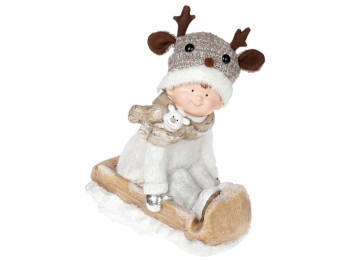 Декоративна фігура на санчатах Хлопчик у шапці Олень, 41см