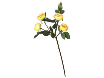 Ветка розы декоративная, цвет-желтый, 53см