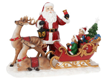 Декоративна новорічна композиція з LED підсвічуванням Сани Санти, 39см