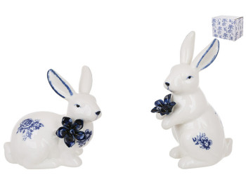 Статуетка порцелянова Кролик з блакитною квіткою (2 дизайни, ціна за 1шт)
