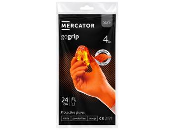 Перчатки нитриловые Mercator GoGrip, текстурированные, без пудры, оранжевые, размер M, 4 шт