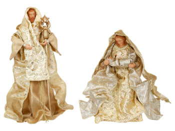 Вертеп Різдвяний, 2 фігури, пластик, тканина, 30 см, 40 см, колір шампань із золотом