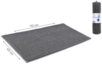 Килимок Bathlux для ванної, шеніл, антиковзка основа, 70x45см, колір темно-сірий