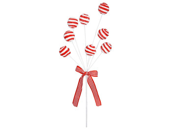 Елочное украшение Леденец на палочке из плюша, украшенный глиттером, 61см, цвет - красный с белым