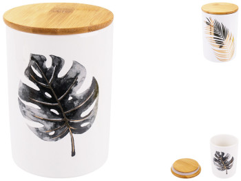 Банка керамическая с бамбуковой крышкой Гавайи, 650мл, цвет - белый с золотом