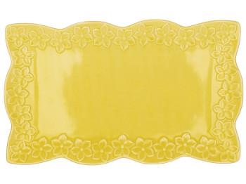 Блюдо фарфоровое прямоугольное Цветок, 35,7х21,3х3см, цвет - желтый