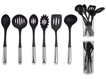 Кухонний набір з підставкою, з метал. ручками (ціна за набір 7 предметів)