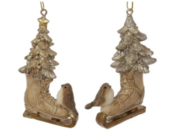 Підвісний декор Ковзани, 2 дизайни, 8см, колір - коричневий із золотом