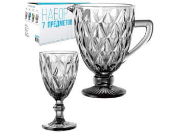 Набор для напитков Грани графит 7 предметов (кувшин 1,1л, бокал 320мл 6шт)