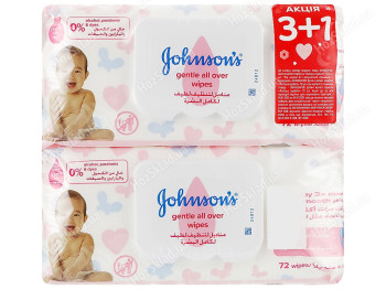 Салфетки влажные детские Johnsons baby Нежная забота, с клапаном, 72шт (цена за набор 4шт)