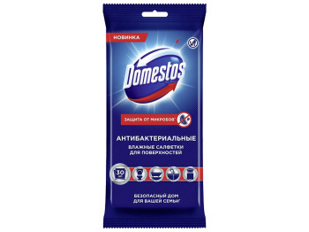 Салфетки влажные антибактериальные Domestos, для очистки поверхностей, 140г, 270×115×20мм, 30шт