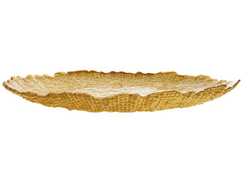 Блюдо скляне Gold, фактурне, хвилястий край, золотисте, 33×3 см