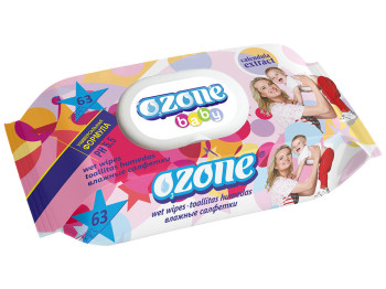 Вологі серветки дитячі "OZONE" '' З екстрактом календули і вітам. Е '' без запаху 63шт з клапаном