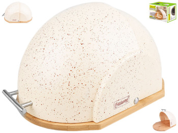 Хлебница Maestro Classic Granite бежевая, пластиковая с деревянной основой и стальной ручкой