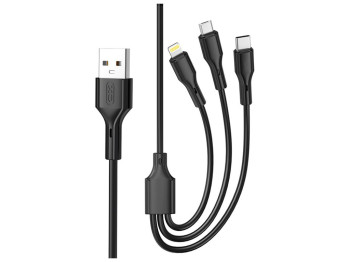 КабельUSB XO NB230 Rock Series 2.4A 3in1 Цвет Черный