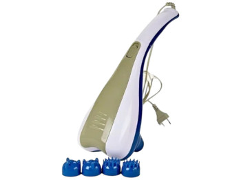 Масажер ударно-вібраційний з підігрівом, 28Вт, 4 насадки, 2 режими, пластик, колір білий з синім