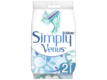Станок для бритья Gillette Simply Venus 2, одноразовый, алоэ, 2 лезвия, пластик, цвет голубой, 2шт