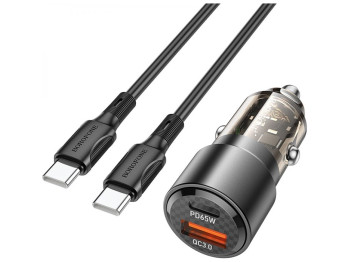 Автомобільний Зарядний Пристрій Borofone BZ20A Smart 83W dual port PD65W+QC18W Type-C to Type-C, Чор