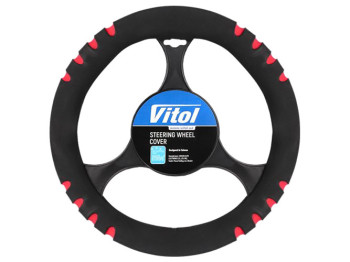 Чехол руля Vitol, 14023, эластичный, черно-красный