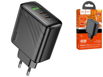 Мережевий зарядний пристрій Hoco CS26A 2USB-C/1USB PD/QC 45W, колір чорний