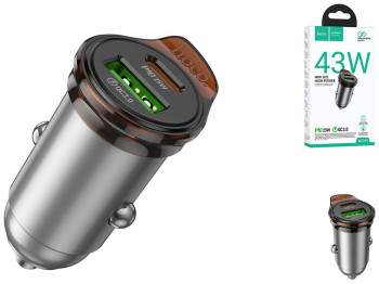 Авто Зарядное Устройство Hoco NZ16A 1USB-C/1USB QC/PD43W Цвет Серый