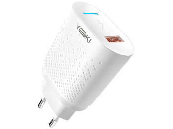Сетевое зарядное устройство Yoki Led Series, USB-A, 18W, Белый
