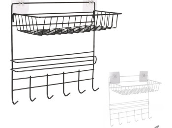 Полка настенная двухярусная 6 крючков, 2 липучки, 30x14x29см, TD01344/M50255