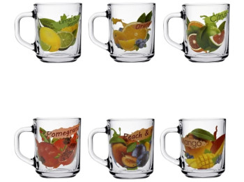 Чашка стеклянная с декором фрукты, 200мл, 7,3×9,1см, прозрачная