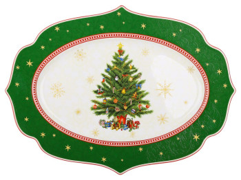 Тарелка сервировочная Christmas Story, фарфор, 35×25×2,5см, цвет зеленый
