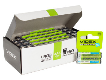 Батарейка алкалінова Videx, 1.5V, AAA, LR03 (ціна за упаковку 60шт, 30 аркушів по 2шт)