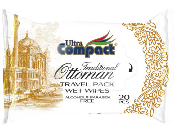 Салфетки влажные Ultra Compact Ottoman Travel, очищение кожи рук и тела, без спирта, парабенов, 20шт