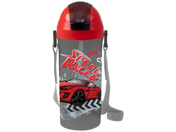 Пляшка для води Herevin Speed Racer, пластик, 600мл, 22×9×9см, колір сірий з червоним