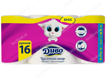 Папір туалетний Диво, СГ 18г/м, 2х шаровий, білий, на гільзі (упаковка 16шт)