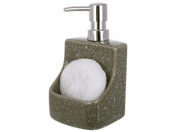 Диспенсер для рідкого мила (засобу для миття посуду) 400мл, з губкою, дизайн - сірий граніт